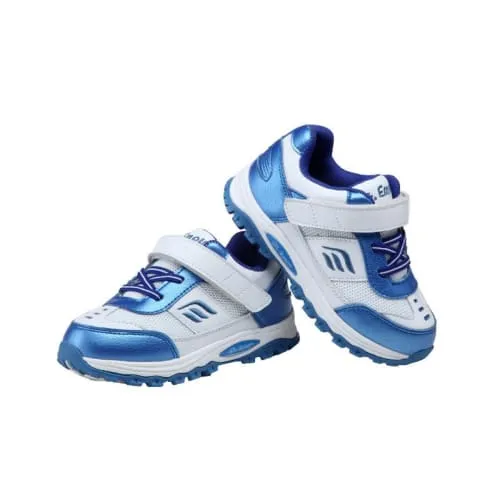Mt. Emey 3301-6L White/Navy Blue  - Children Straight Last Athletic Shoes with Elastic Laces
