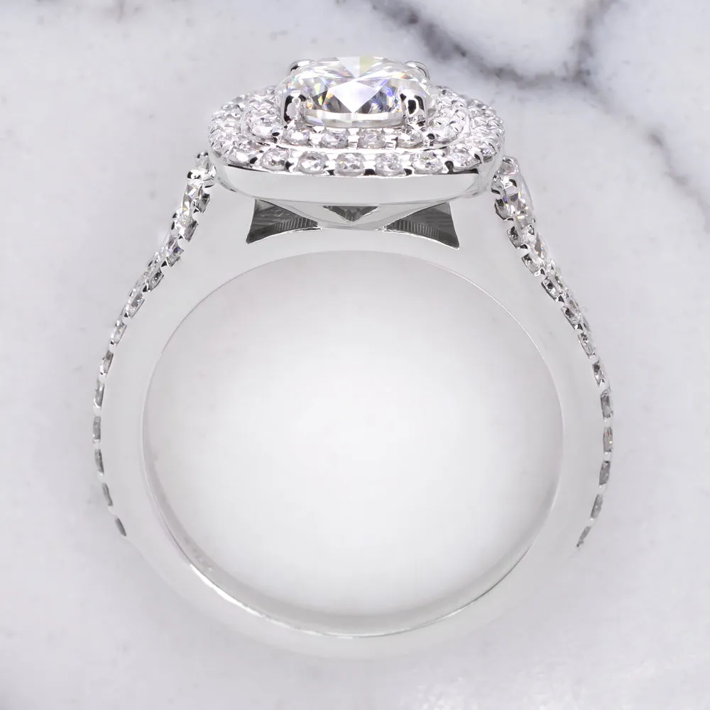 NATURAL 1.26ct DIAMOND DOUBLE HALO ROUND 1ct MOISSANITE ENGAGEMENT RING COCKTAIL