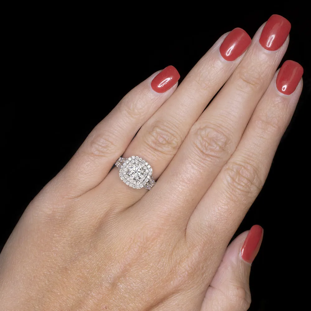 NATURAL 1.26ct DIAMOND DOUBLE HALO ROUND 1ct MOISSANITE ENGAGEMENT RING COCKTAIL