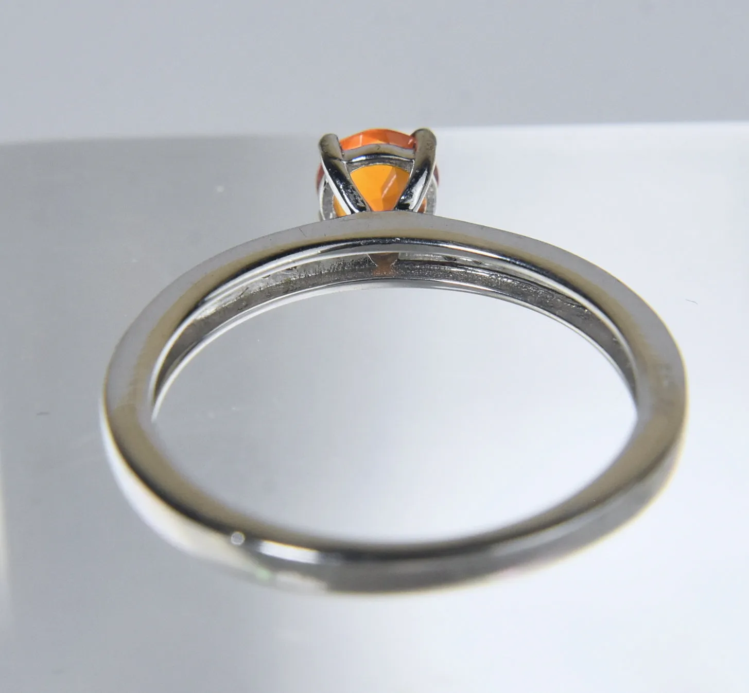 Orange and Colorless Sapphire Sterling Silver Ring - Size 8