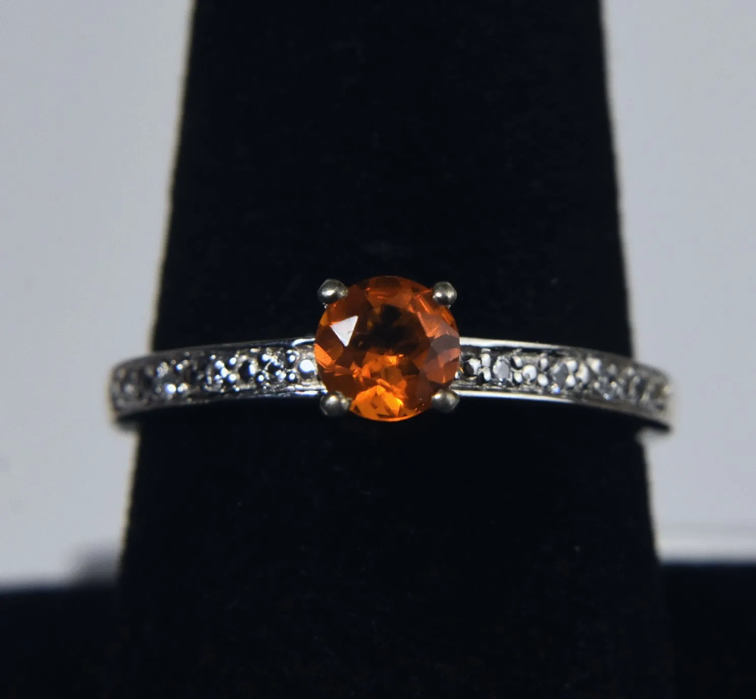 Orange and Colorless Sapphire Sterling Silver Ring - Size 8