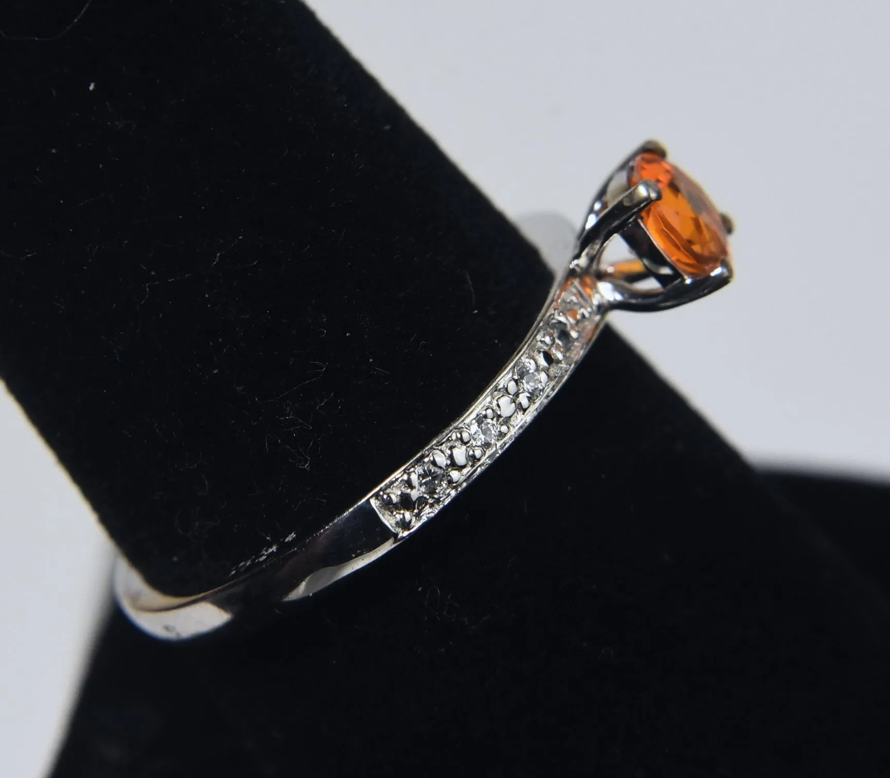 Orange and Colorless Sapphire Sterling Silver Ring - Size 8