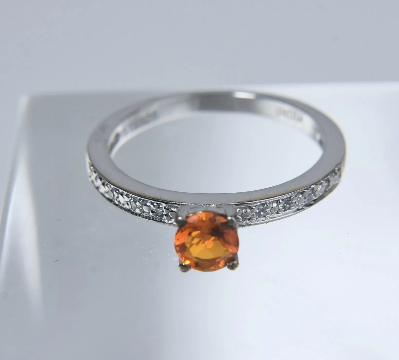 Orange and Colorless Sapphire Sterling Silver Ring - Size 8