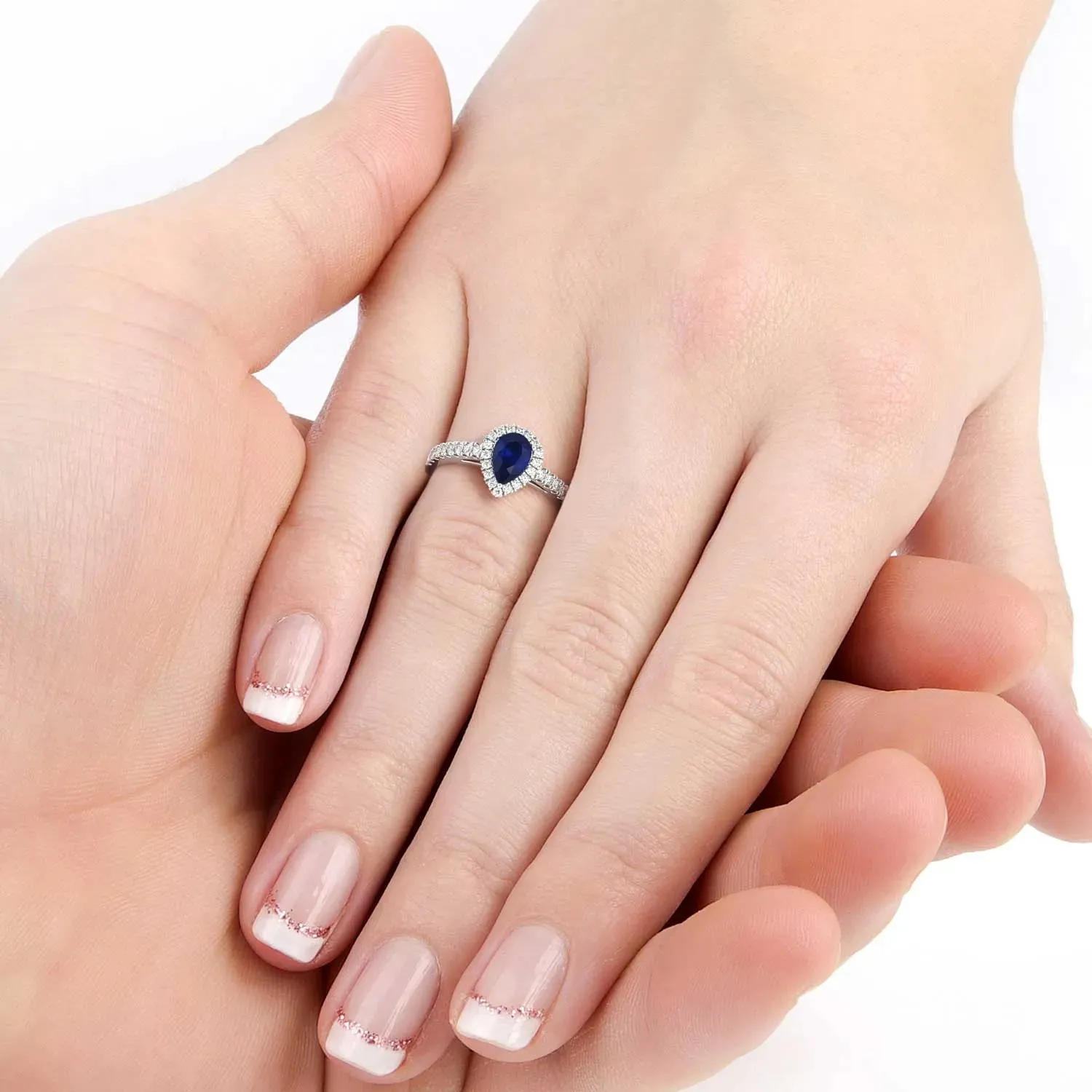 Pear Shape Blue Sapphire Ring - Halo - Irosk®