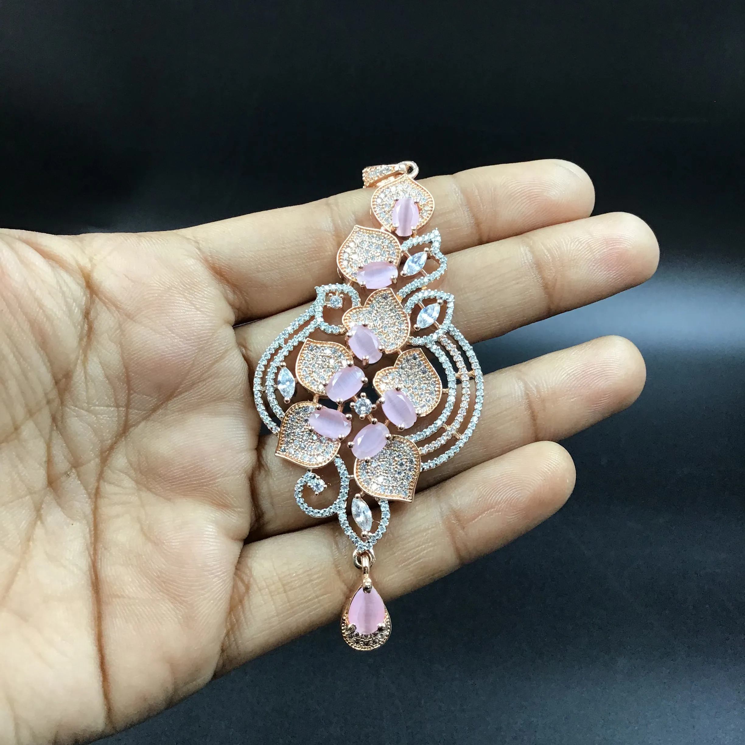Pink Zircon/AD Pendant Set 16396-3543