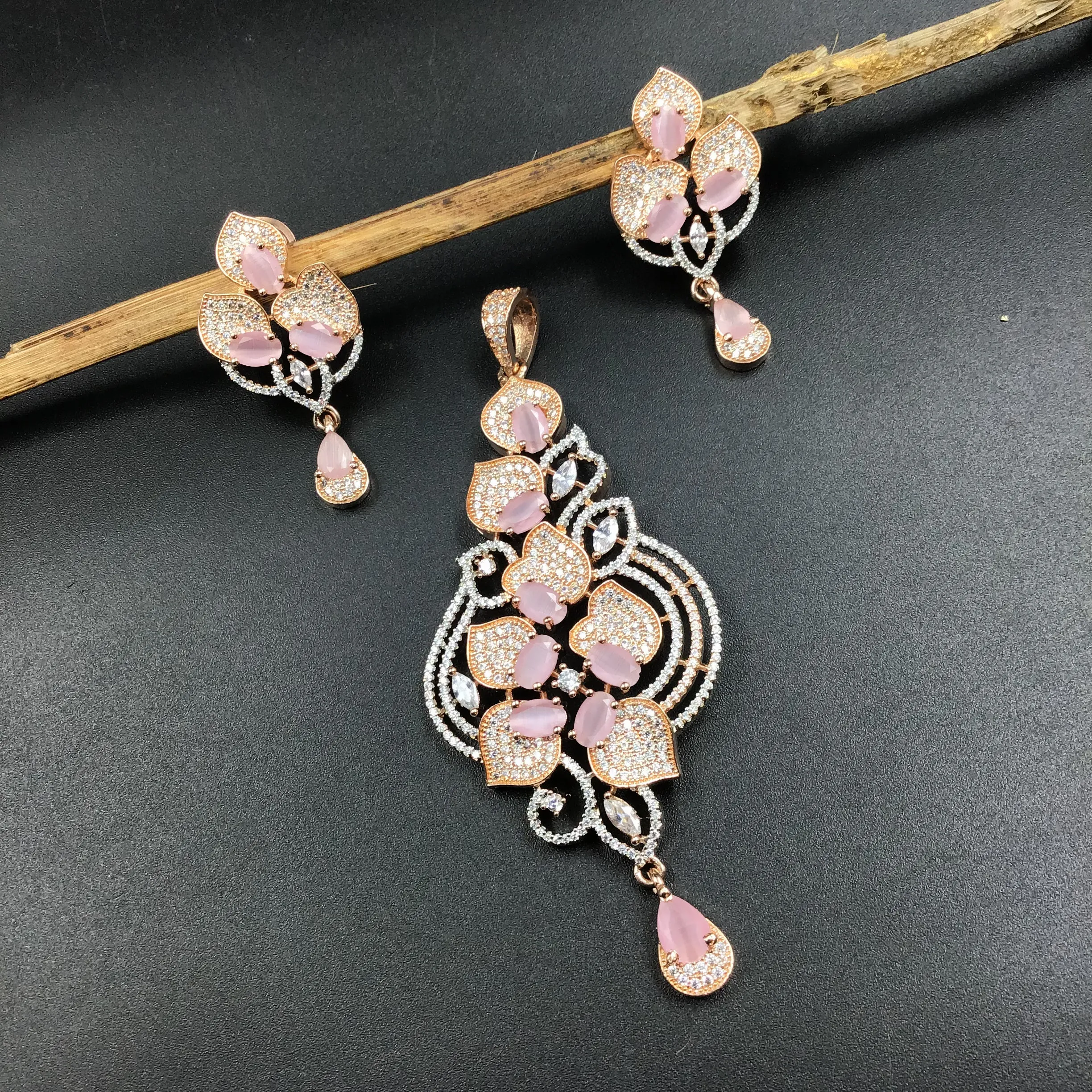 Pink Zircon/AD Pendant Set 16396-3543