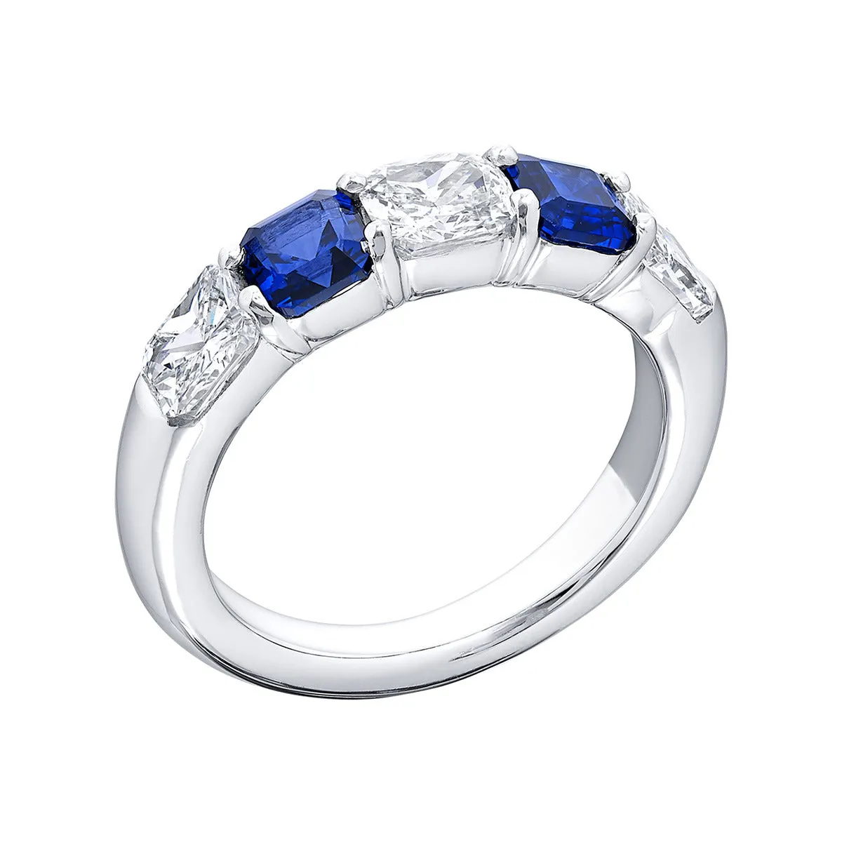 Radiant-cut Diamond and Square Princess-cut Sapphire Wedding Band