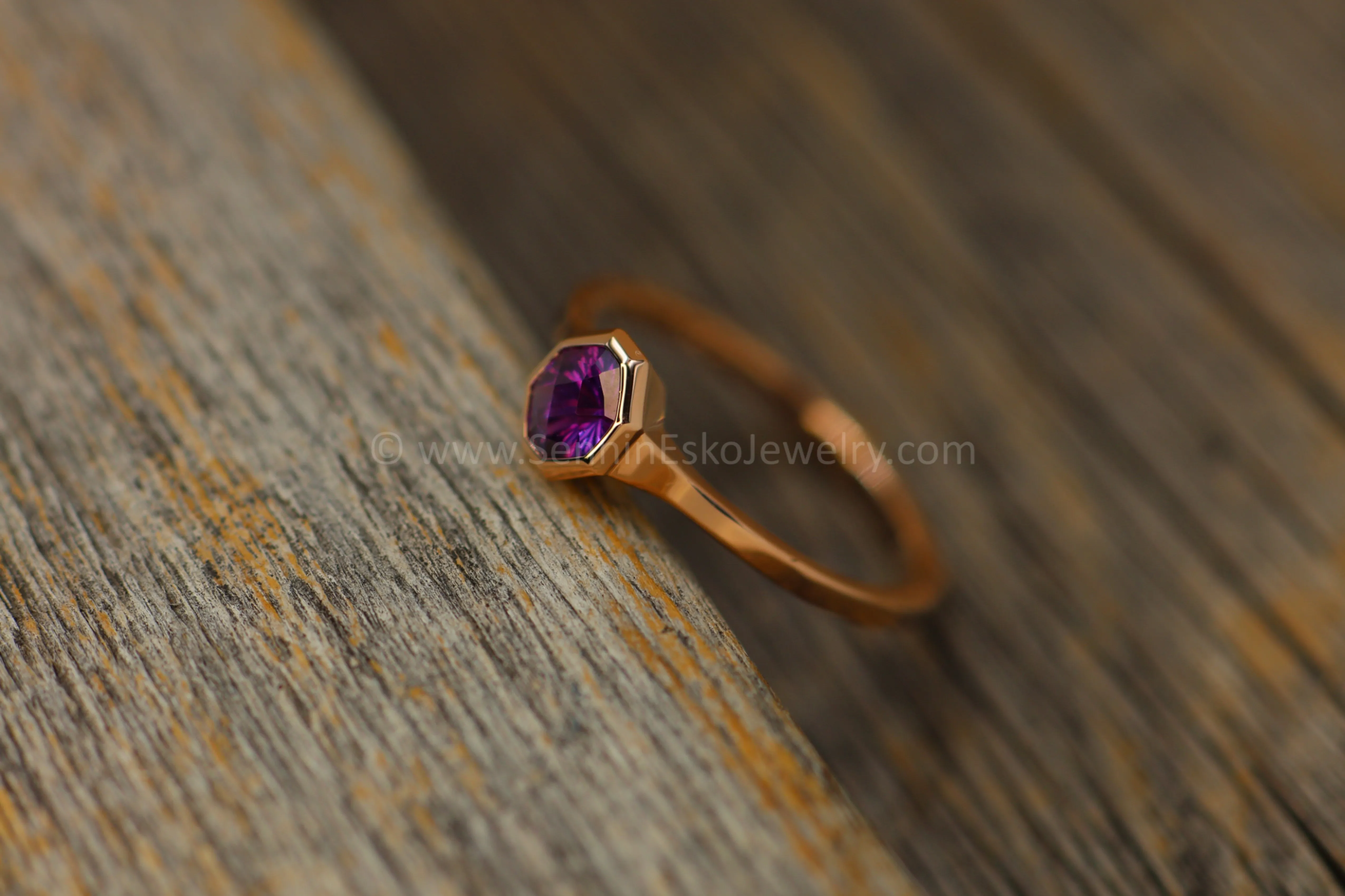 READY TO SHIP 0.51 Carat Purple Sapphire Rose Gold Bezel Ring - Size 6.5