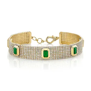 READY TO SHIP EMERALD & DIAMOND HALO PAVE CUFF BRACELET