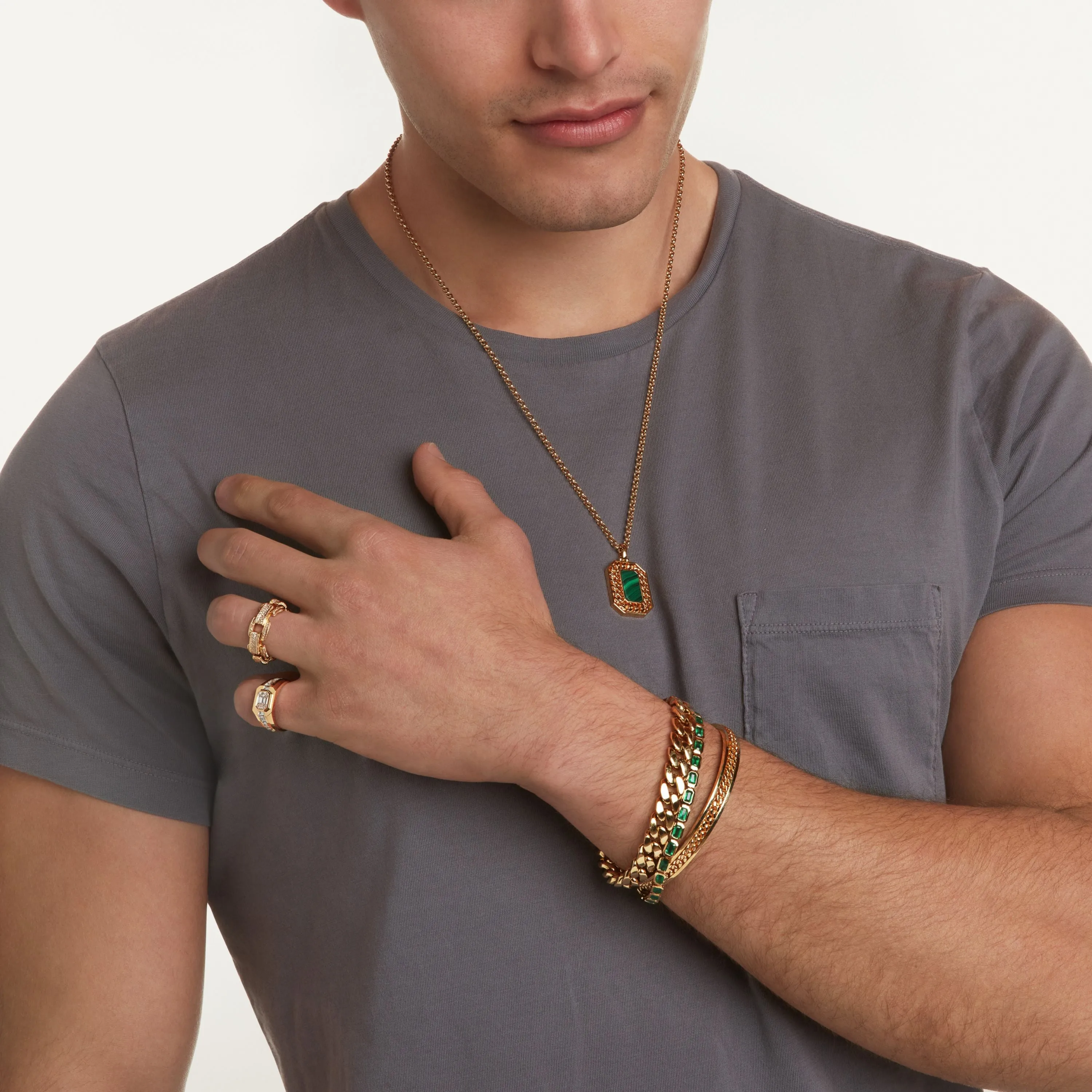 READY TO SHIP MEN'S EMERALD BEZEL STRETCH BRACELET