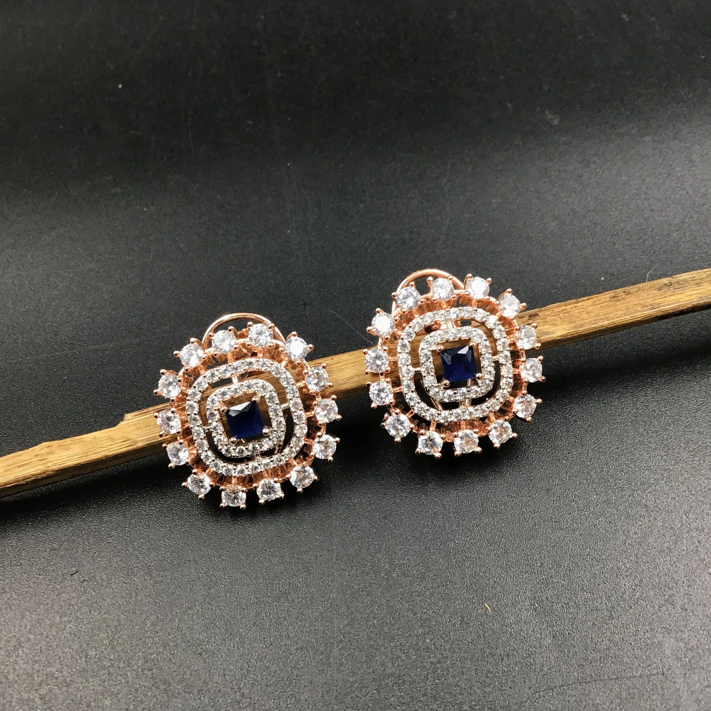Rose Gold Plated Square Zircon/AD Tops Studs 14061