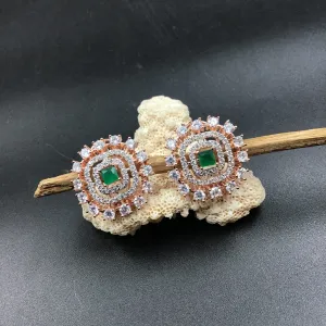 Rose Gold Plated Square Zircon/AD Tops Studs 14061