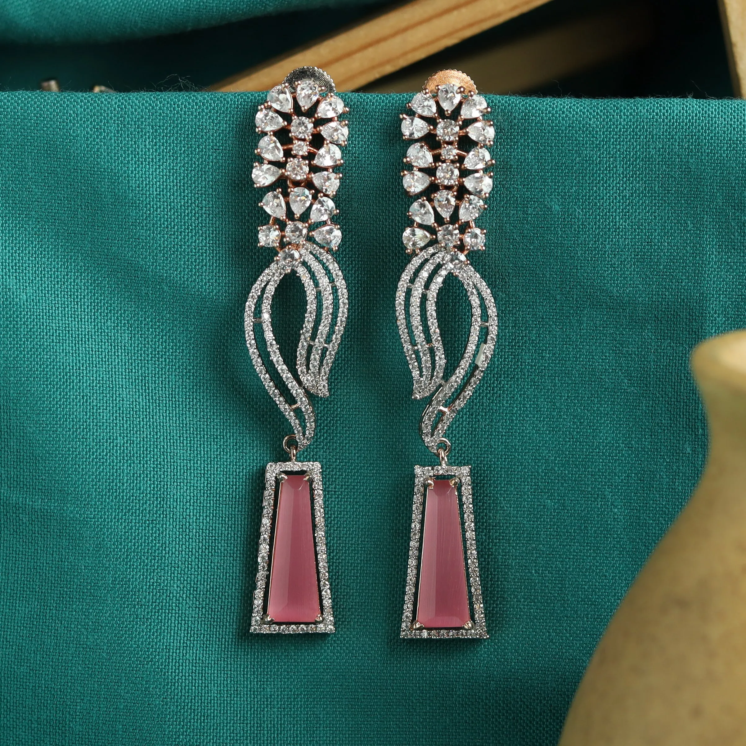Rose Gold plated  Zircon/AD Long Earring 9226-3875