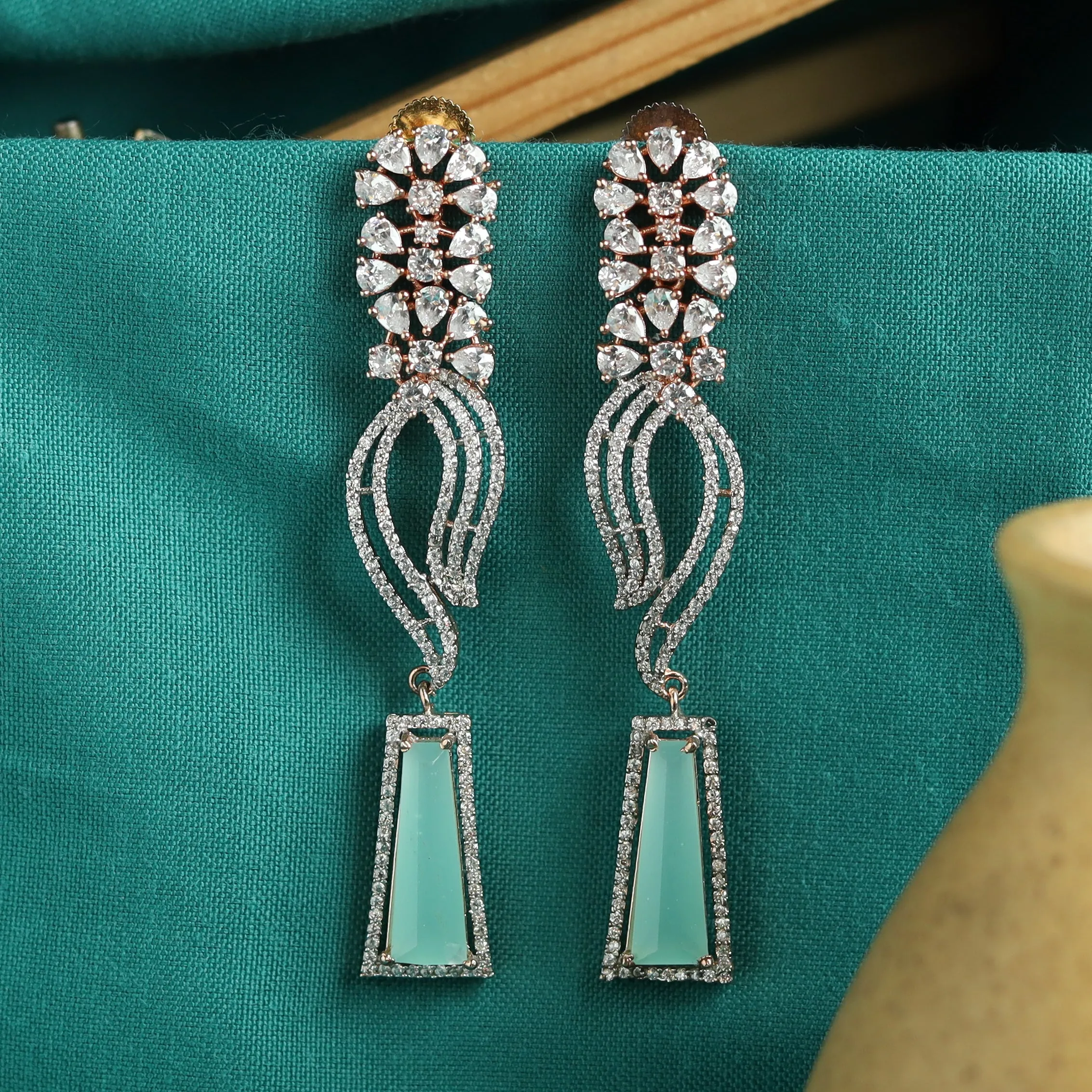 Rose Gold plated  Zircon/AD Long Earring 9226-3875
