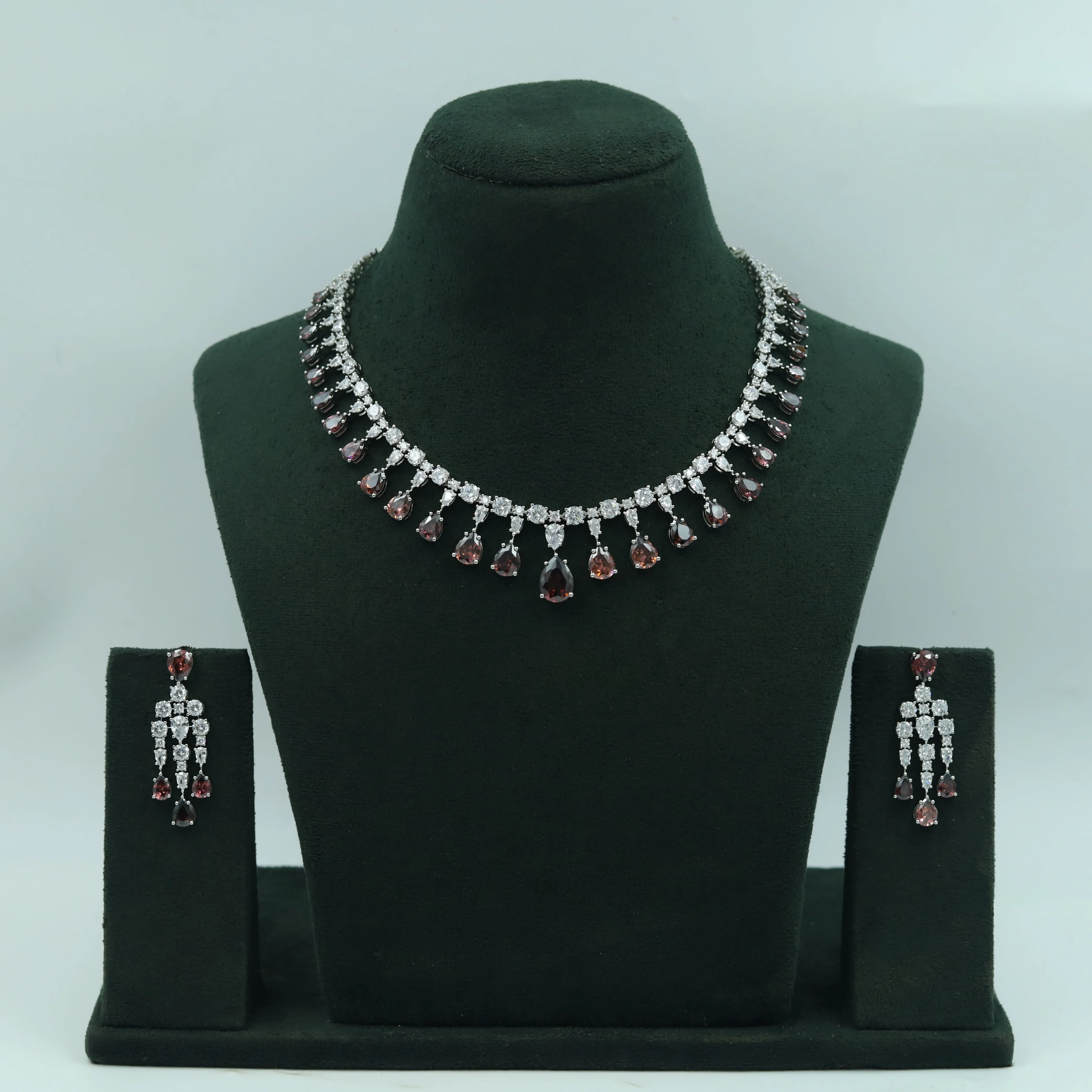 Round Neck Zircon/AD Necklace Set 16217-69
