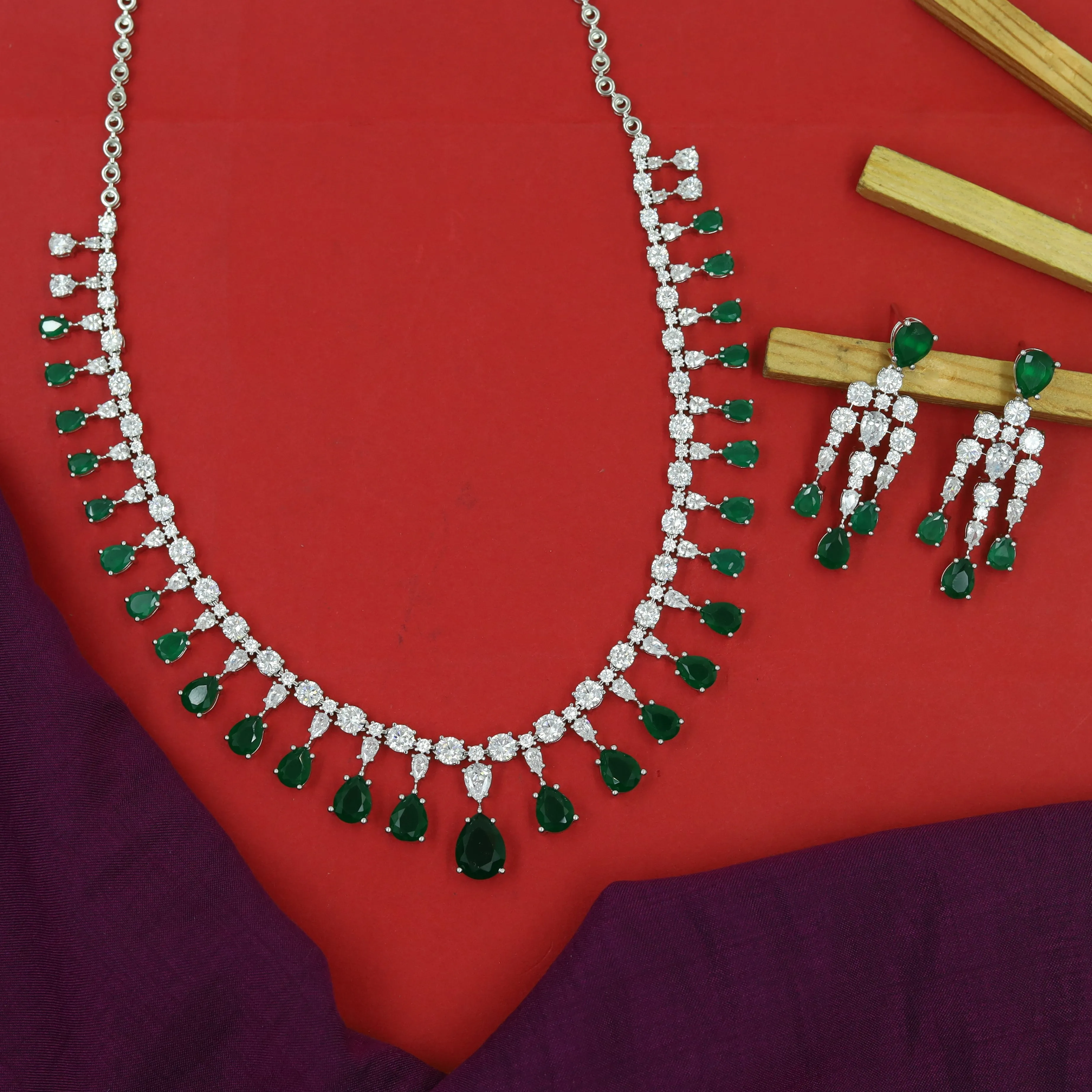 Round Neck Zircon/AD Necklace Set 16217-69