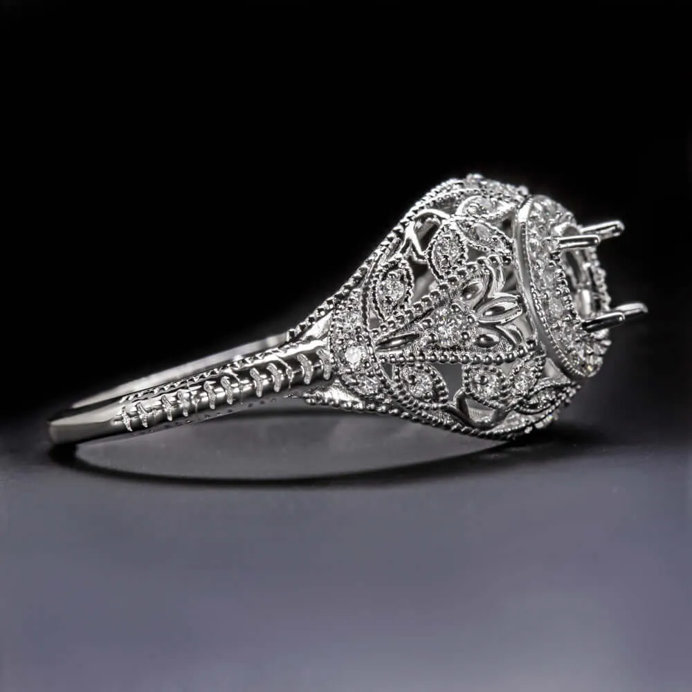 ROUND VINTAGE STYLE ART DECO DIAMOND 4.5MM SETTING SEMI MOUNT RING FILIGREE