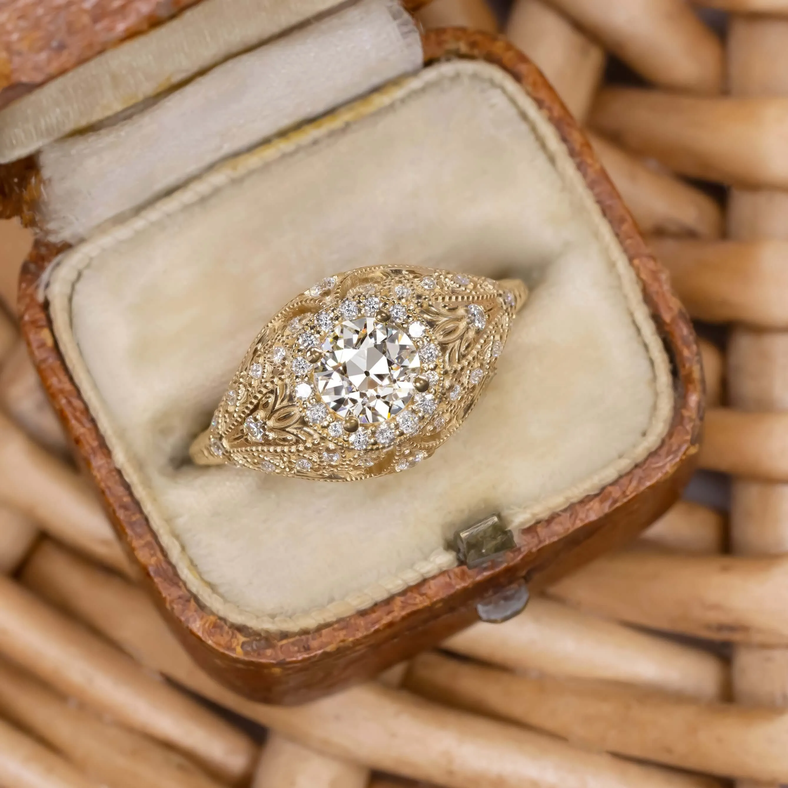 ROUND VINTAGE STYLE ART DECO DIAMOND 4.5MM SETTING SEMI MOUNT RING FILIGREE