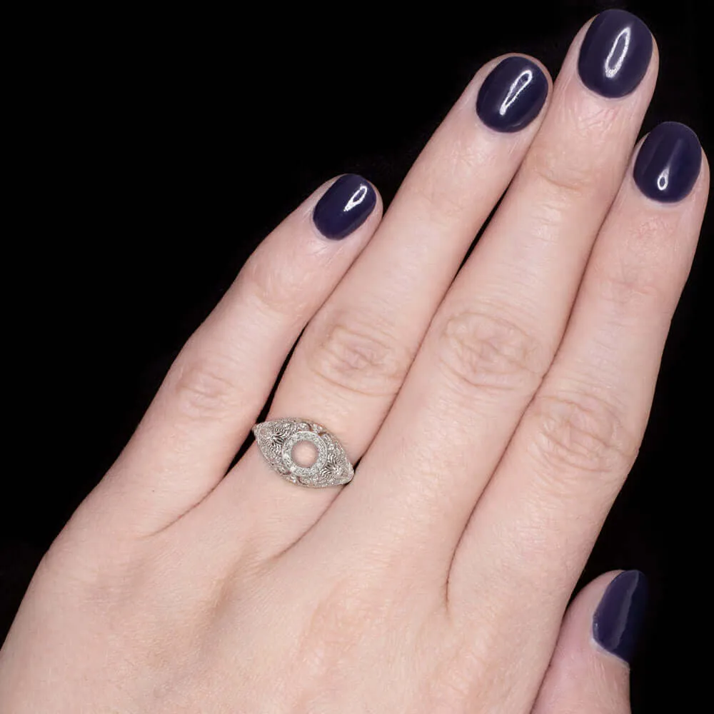 ROUND VINTAGE STYLE ART DECO DIAMOND 4.5MM SETTING SEMI MOUNT RING FILIGREE