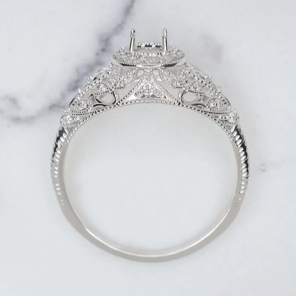 ROUND VINTAGE STYLE ART DECO DIAMOND 4.5MM SETTING SEMI MOUNT RING FILIGREE
