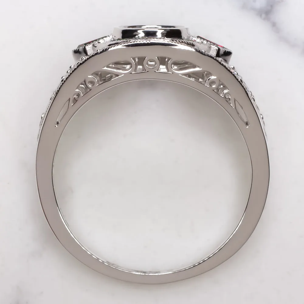 RUBY DIAMOND ENGAGEMENT RING SETTING ROUND VINTAGE ART DECO ANTIQUE SEMI MOUNT