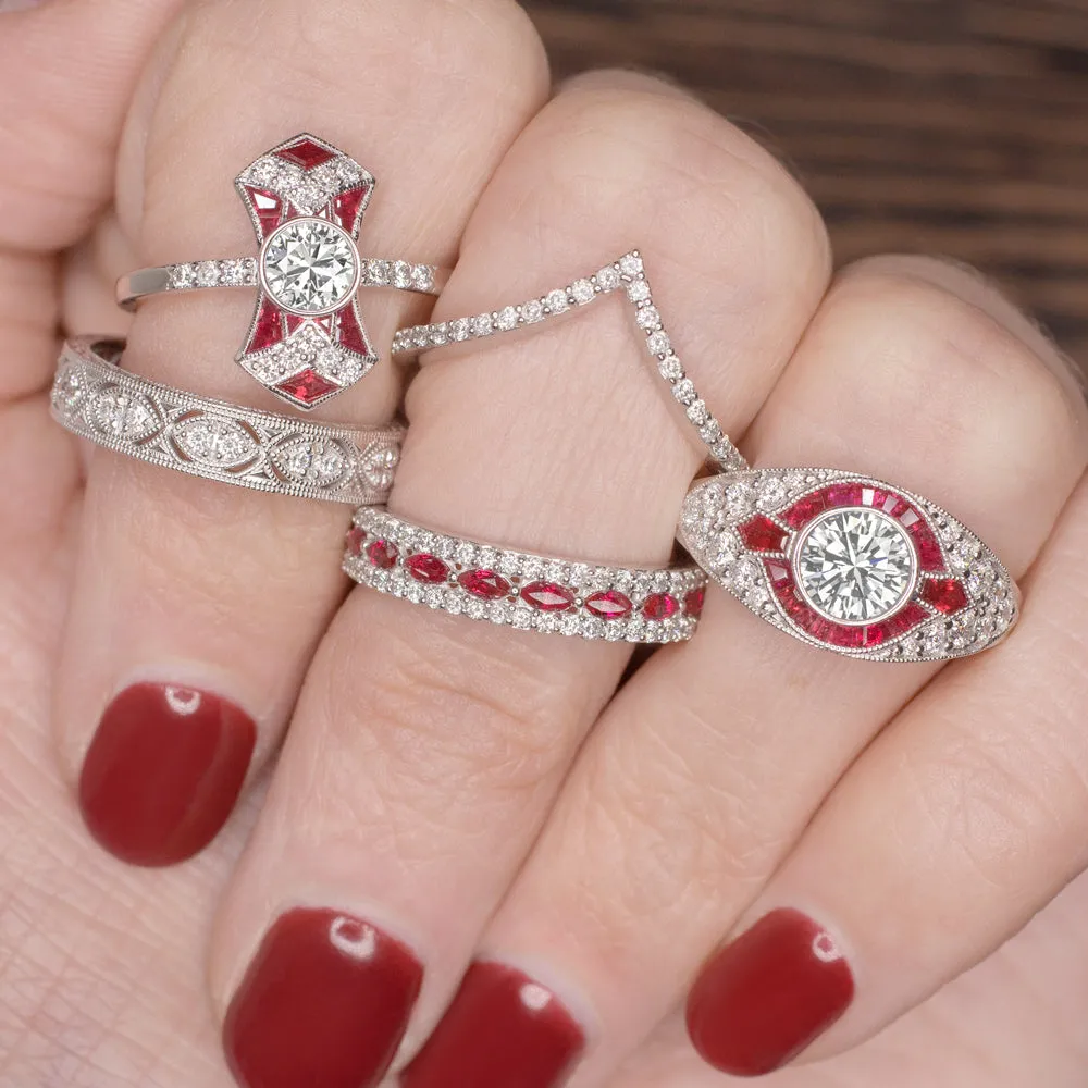 RUBY DIAMOND ENGAGEMENT RING SETTING ROUND VINTAGE ART DECO ANTIQUE SEMI MOUNT
