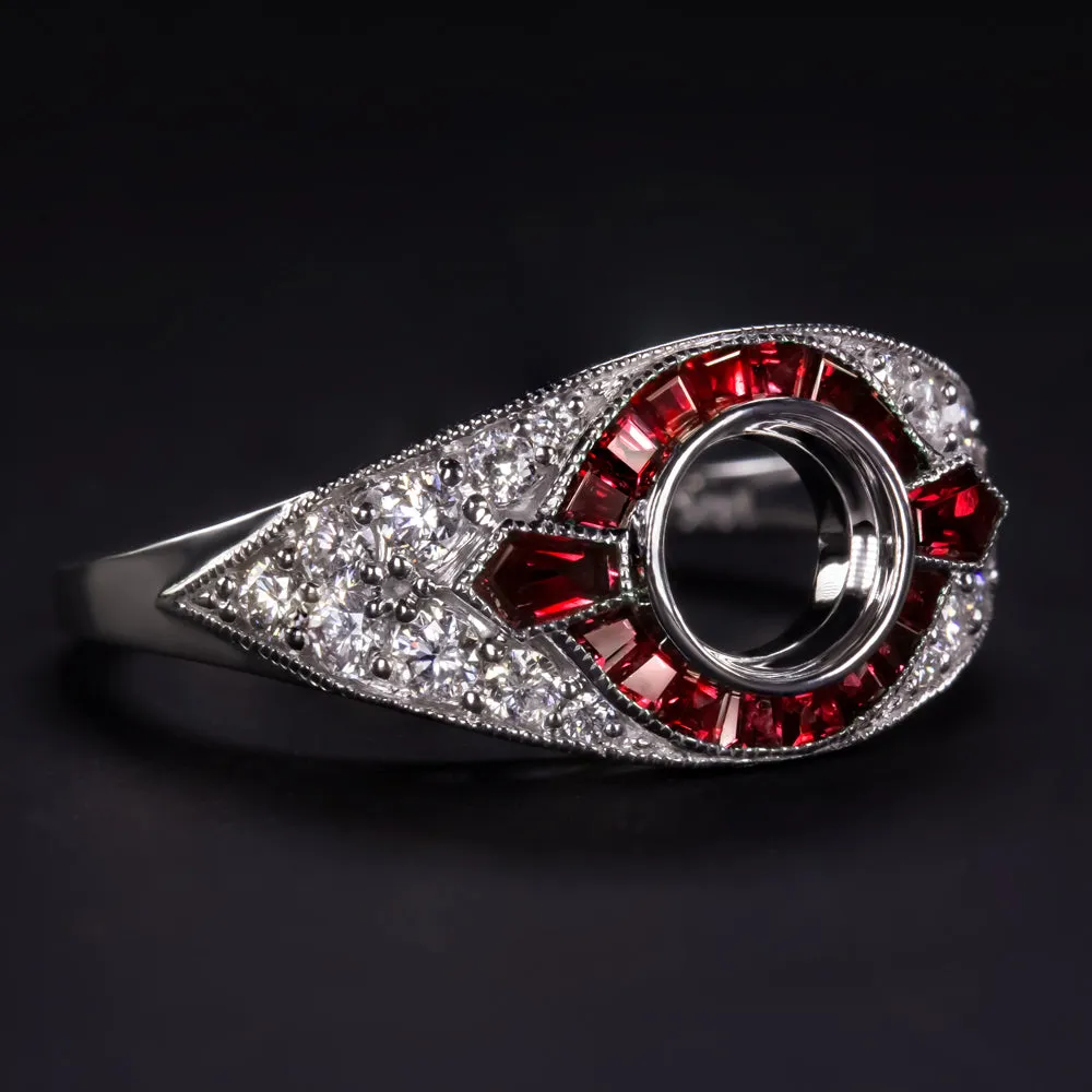 RUBY DIAMOND ENGAGEMENT RING SETTING ROUND VINTAGE ART DECO ANTIQUE SEMI MOUNT