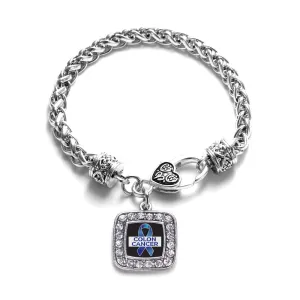Silver Colon Cancer Support Square Charm Braided Bracelet