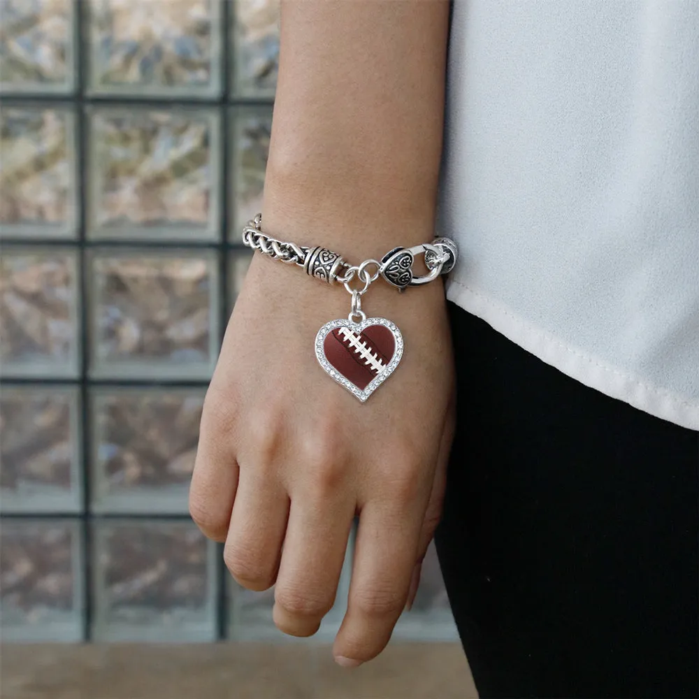 Silver Football Open Heart Charm Braided Bracelet