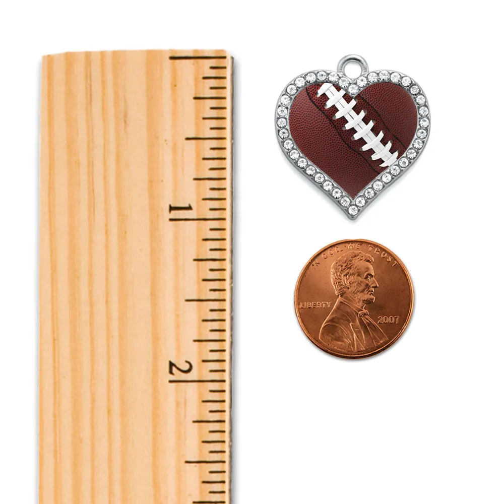 Silver Football Open Heart Charm Braided Bracelet