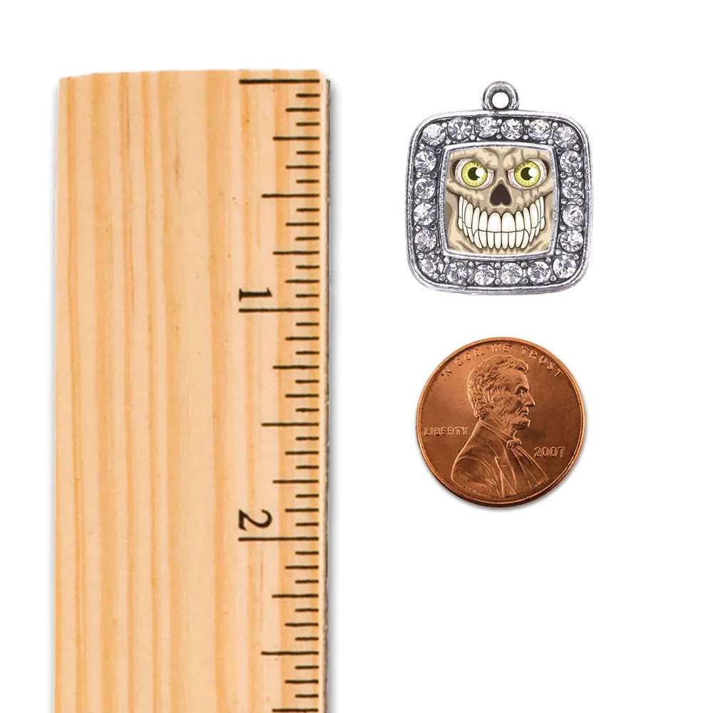 Silver Grinning Skull Square Charm Toggle Bracelet