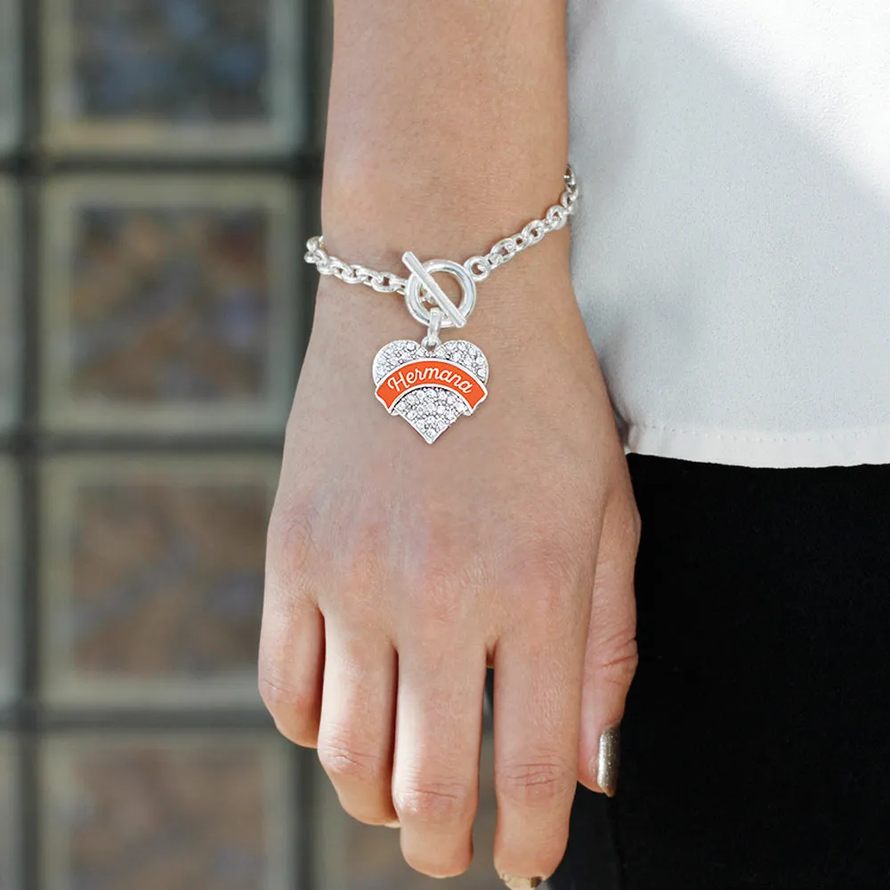 Silver Hermana - Orange Pave Heart Charm Toggle Bracelet
