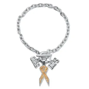 Silver Hope Orange Awareness Ribbon Charm Toggle Bracelet