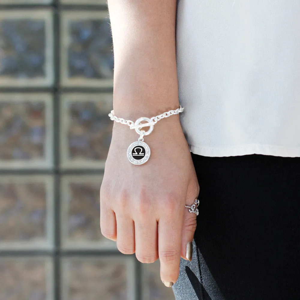 Silver Libra Zodiac Circle Charm Toggle Bracelet