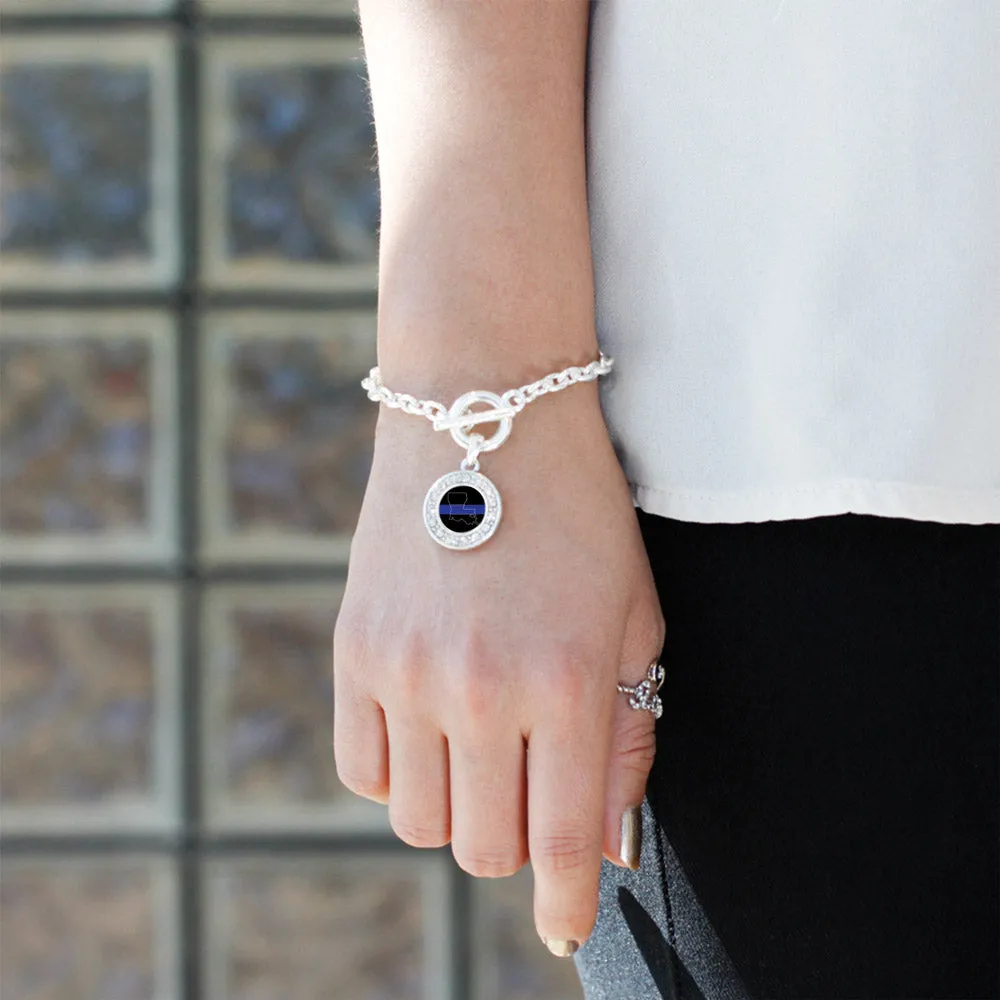 Silver Louisiana Thin Blue Line Circle Charm Toggle Bracelet
