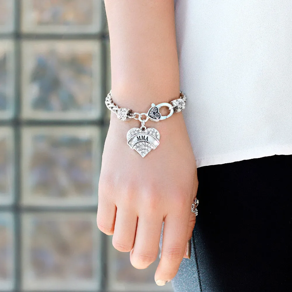 Silver MMA Pave Heart Charm Braided Bracelet