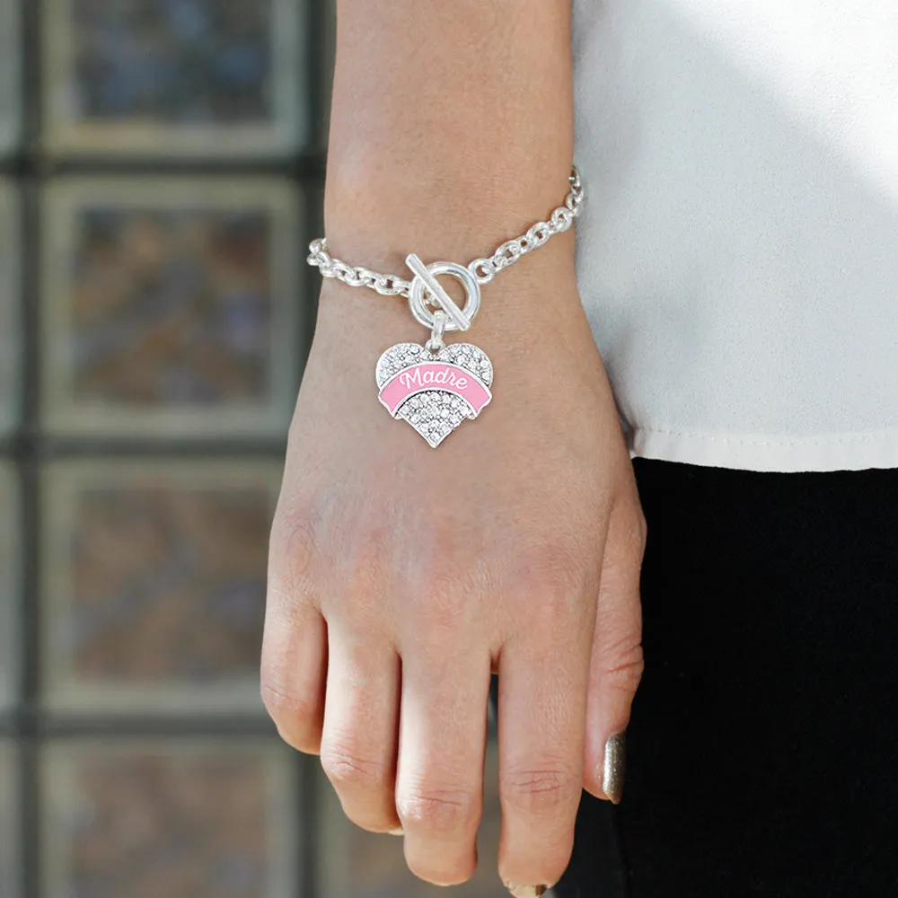 Silver Pink Madre Pave Heart Charm Toggle Bracelet