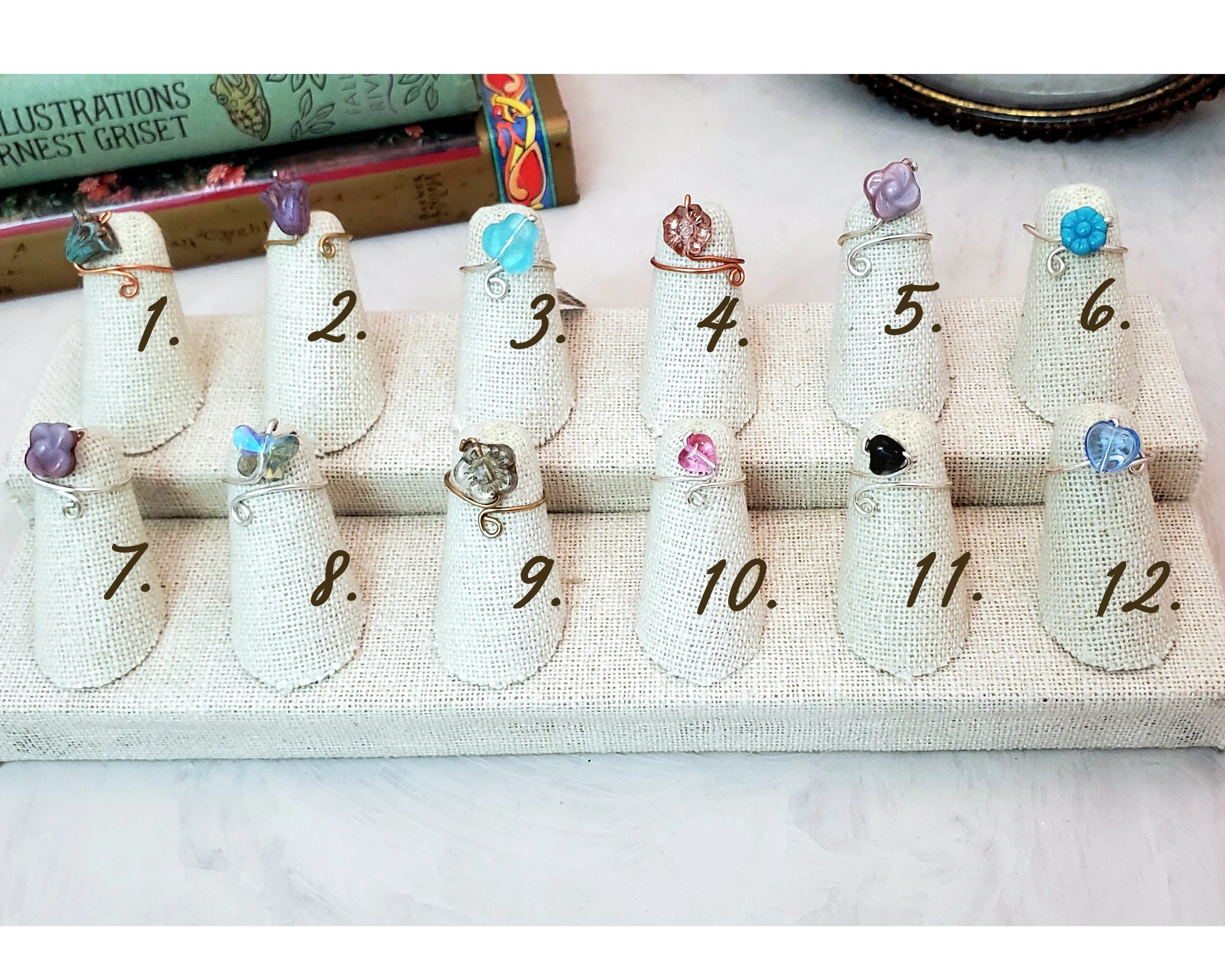 Toe/Midi/Pinky Ring with Tiny Flower or Heart, Simple, Adjustable, Boho, Bohemian, Fairy Tale, Renaissance, Garden, Wedding, Bridesmaid, Group A
