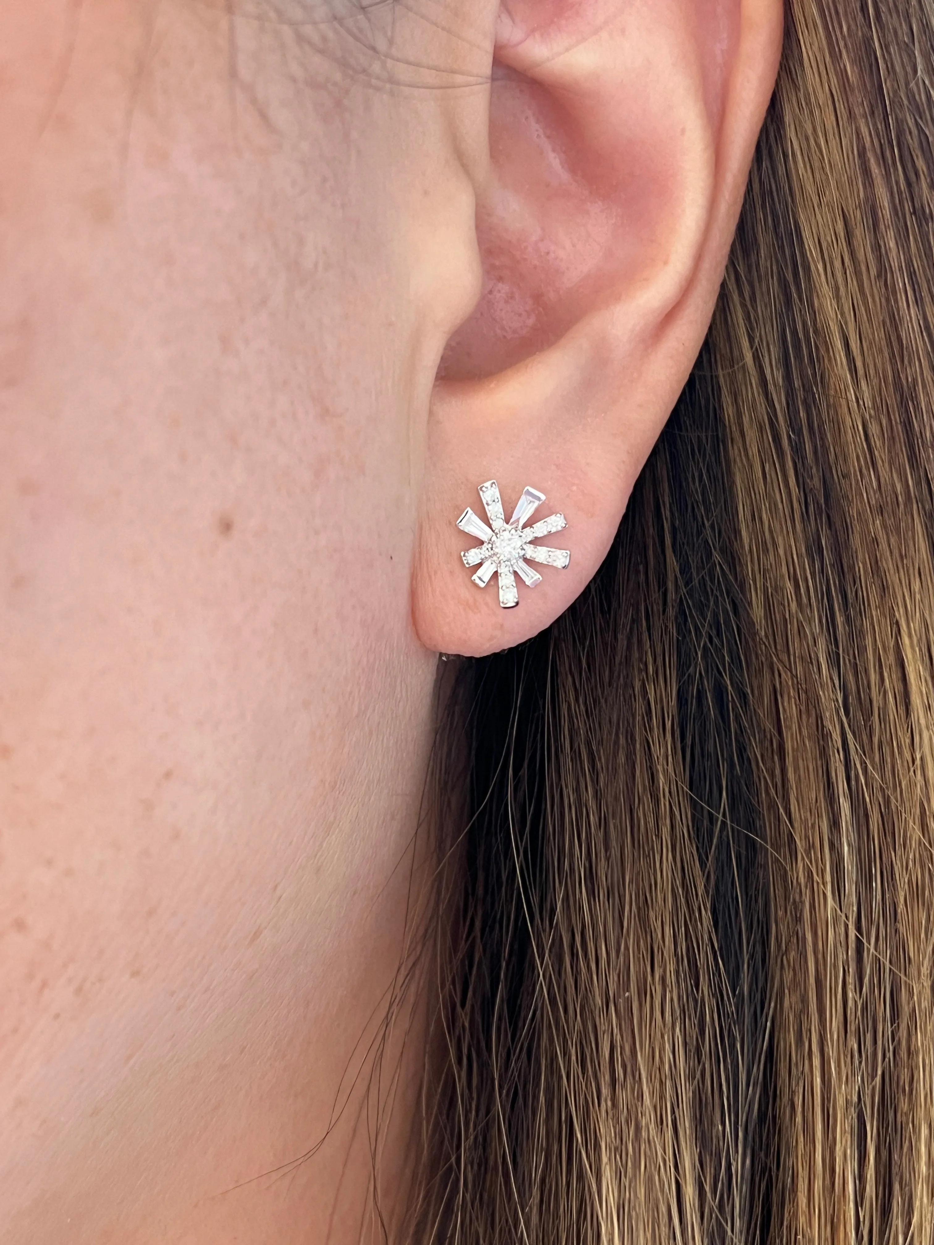 White Gold Diamond Starburst Earrings
